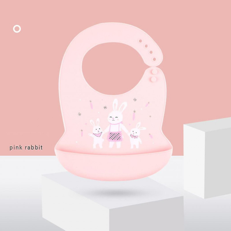 Baby Cartoon Rabbit Bibs Waterproof Food Grade Silicone Feeding Food Catchernewborn Infant Adjustable Apron With Pocket