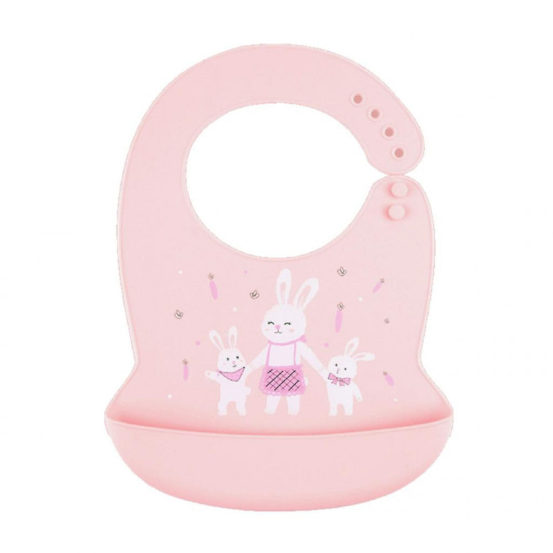 Baby Cartoon Rabbit Bibs Waterproof Food Grade Silicone Feeding Food Catchernewborn Infant Adjustable Apron With Pocket