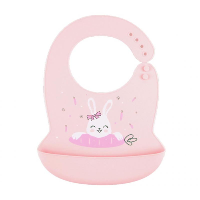 Baby Cartoon Rabbit Bibs Waterproof Food Grade Silicone Feeding Food Catchernewborn Infant Adjustable Apron With Pocket