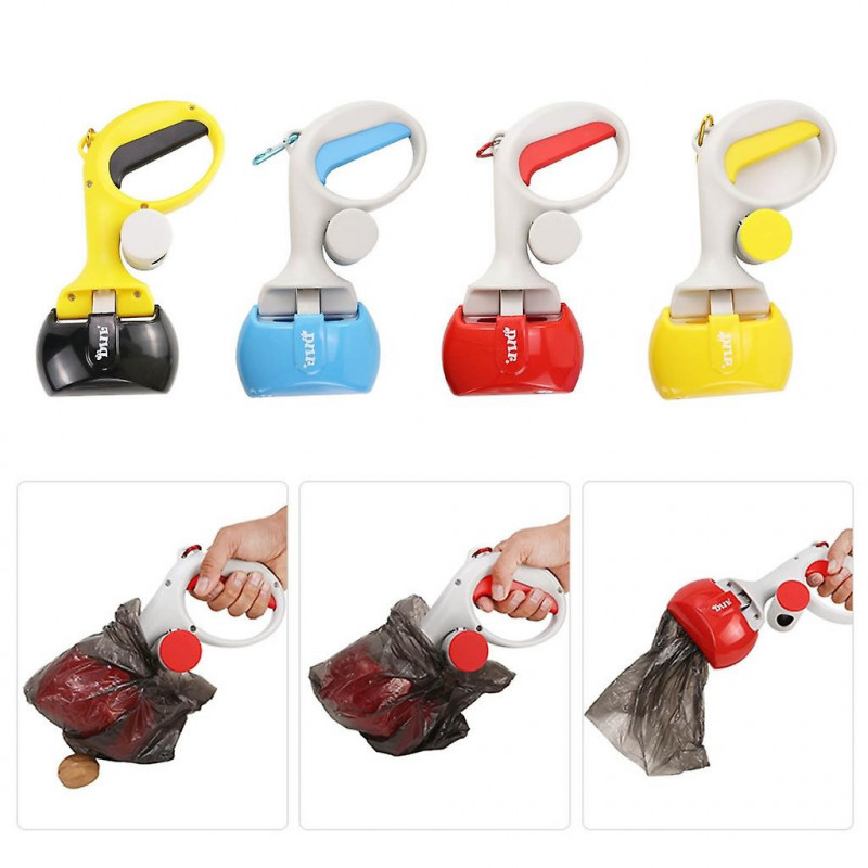 Dog Waste Cleaner Pet Poop Scooper for Walk with Metal Hook and Waste Bags