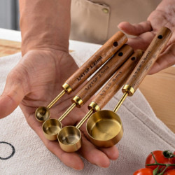 4Pcs Measuring Spoon with Wooden Handle Food Grade BPA Free Polished Surface Reusable Measuring Cup Set Cooking Tool 4Pcs Measuring Spoon with Wooden Handle Food Grade BPA Free Polished Surface Reusable Measuring Cup Set Cooking Tool