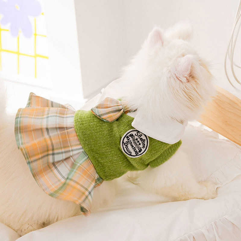 Dog Princess Dress Bowknot Pullover For Small Dogs And Cats Pets Costume Green M