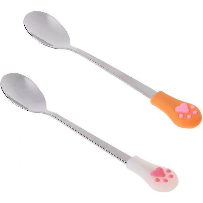 4 Pcs Stainless Steel Spoon For Pet Cat,silicone Handles Utensils Canned Pet Milk Powder Spoonorange+white