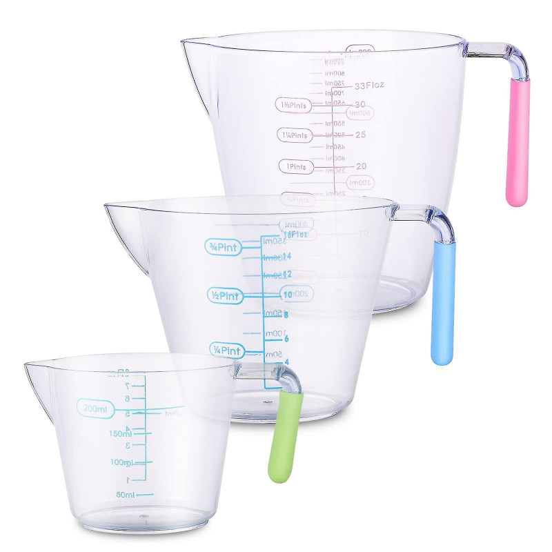 3pcs Plastic Measuring Cups Plastic Jug For Baking, Jam Maker, Rice Measuring, Accurate Scale 200ml/400ml/900ml