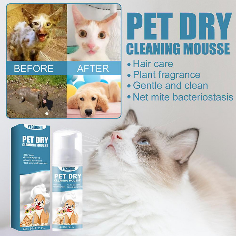 Mousse nettoyante à sec pour animaux de compagnie, chat, chien, gel bain et douche, chaton, chien 60ML