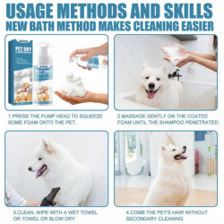Mousse nettoyante à sec pour animaux de compagnie, chat, chien, gel bain et douche, chaton, chien 60ML