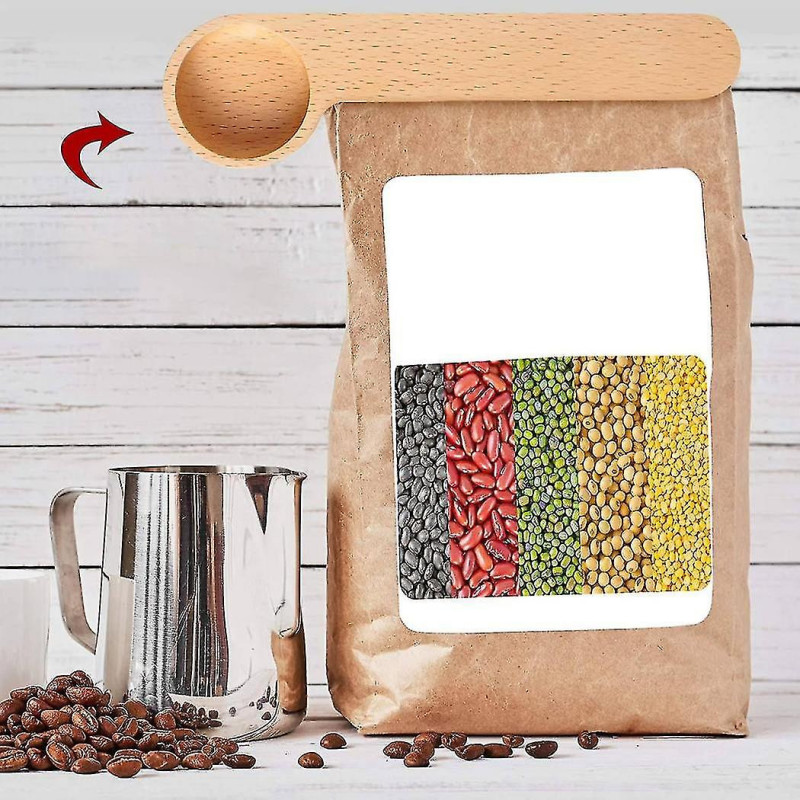 6 Pcs Wooden Coffee Scoop And Bag Clip,tablespoon Measuring Scoop,coffee Bags Sealer,for Ground Bea