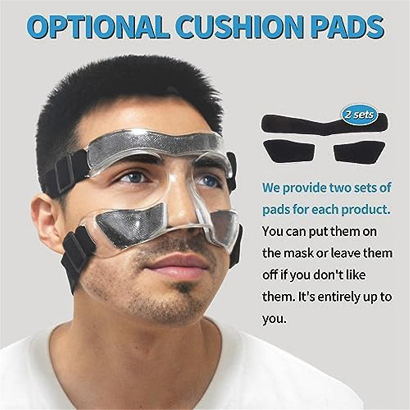 Nose Shield, Suitable for Broken Noses, Mask with Padding, Adjustable, Breathable, Transparent, Suitable for Basketball
