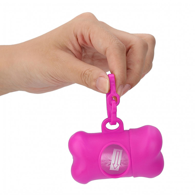 20 Rolls Pet Dog Plastic Clean Trash Waste Bags with Bone Shape Bag Dispenser Holder (Pink)