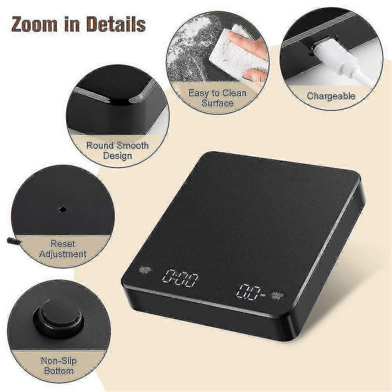 LED Display Electronic Scale for Coffee Rechargeable Reusable Measuring Spices Tea Beans_Sep