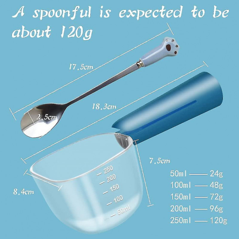 Pet Transparent Scale Food Measuring Spoon With Clip Pet Supplies (navy Blue)/yy