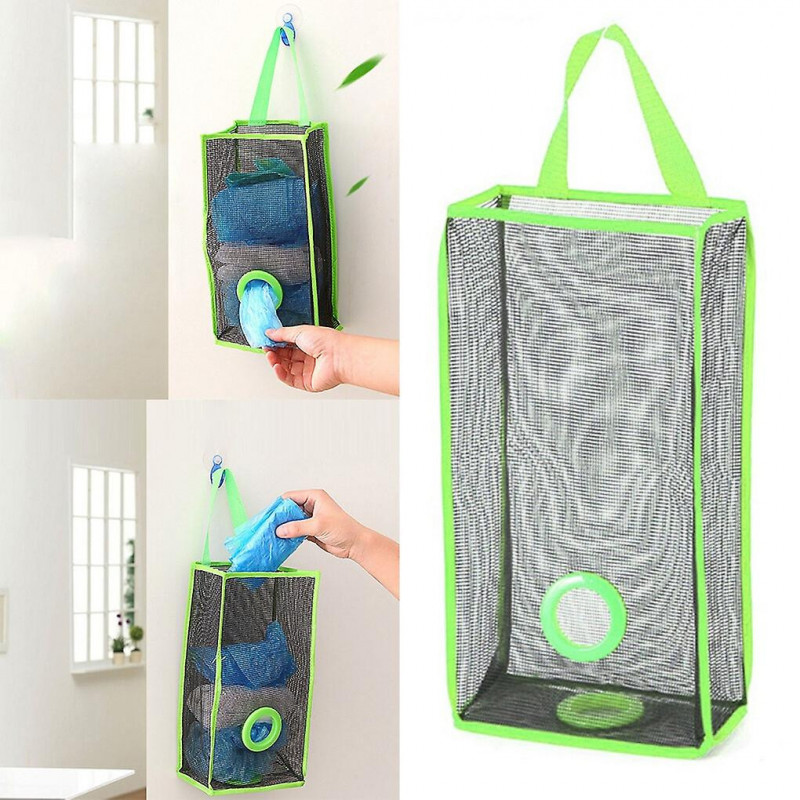 Plastic Bag Holder Wall Grocery Shopping Bag Dispenser Access Holes Plastic Garbage Pouch Organizer