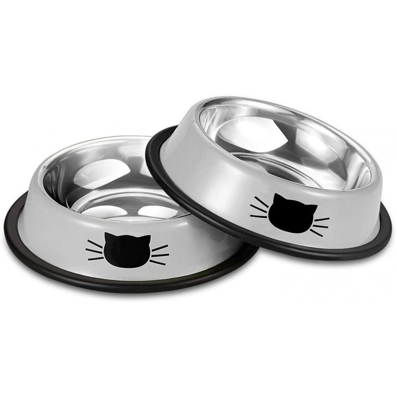 2pcs Stainless Steel Pet Cat Bowl Kitten Puppy with Painted Dish