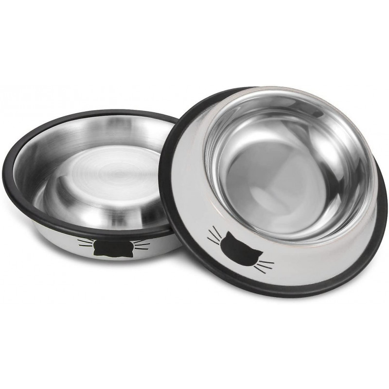 2pcs Stainless Steel Pet Cat Bowl Kitten Puppy with Painted Dish