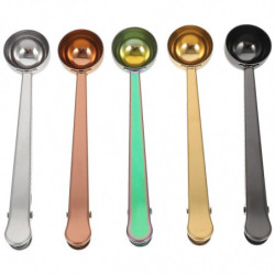 5 Pcs Coffee Spring Scoop with Bag Clip Spoons Food Sealing Clips Stainless Steel Serving 2 1
