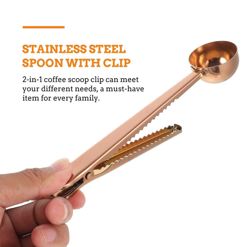 5 Pcs Coffee Spring Scoop with Bag Clip Spoons Food Sealing Clips Stainless Steel Serving 2 1
