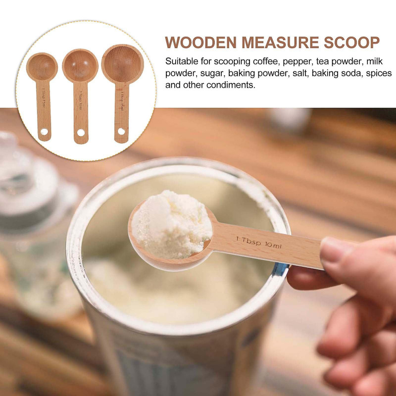 Wooden Spoon Measuring 3 Pcs Multi-function Tea Scoop Convenient Small Coffee Bit Honey Candy