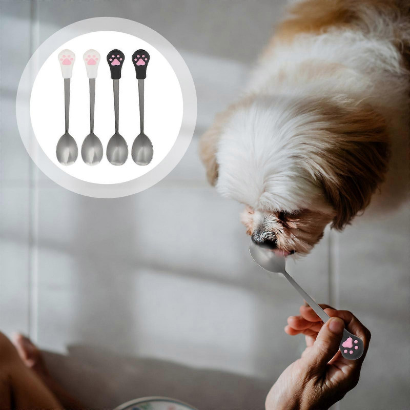 4Pcs Dog Cat Spoon Pet Can Spoon Stainless Steel Pet Food Spoon Cat Claw Spoon