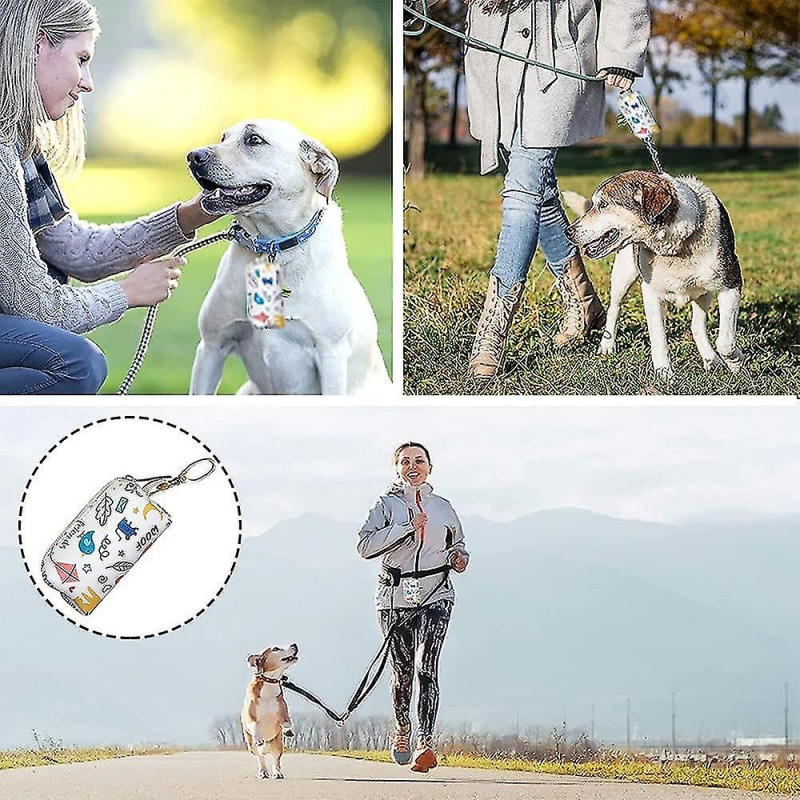 Dog Poop Bag Dispenser,pet Poop Bag Holder, Portable Pu Leather Dog Poop Bag Holder(white)