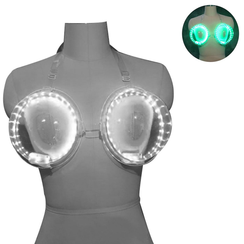 LED Luminous Bra Sexy Large Cup Food Grade Leakproof Interactive Atmosphere Props PVC Colorful Night