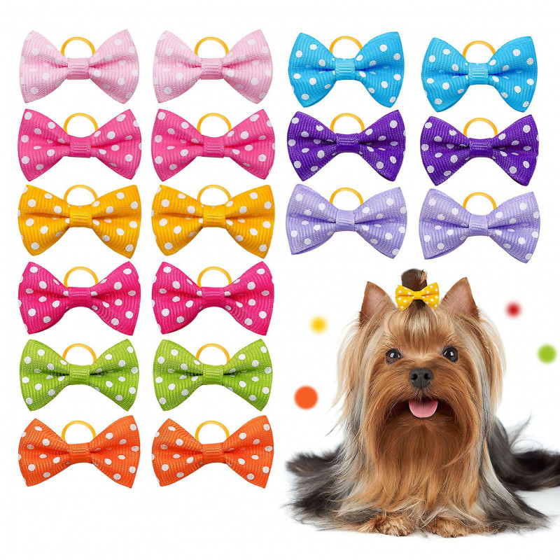 10Pcs Cute Pet Headwear with Rubber Band White Dot Small Pet Headwear Accessories Pet Supplies