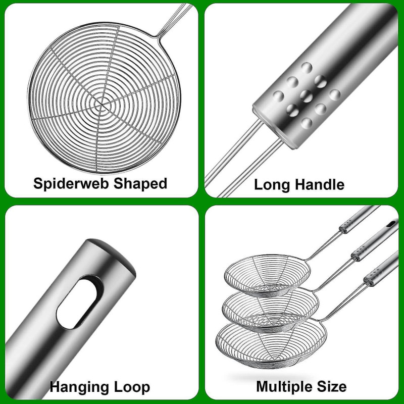 Set Of 3 Asian Strainer Ladle Stainless Steel Wire Skimmer Spoon With Handle For Kitchen Frying Food, Pasta, [...]