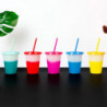Wharick 473ml Water Cup Lidded Color Changing Plastic Daily Use Straw Juice Cup Kitchen Supplies