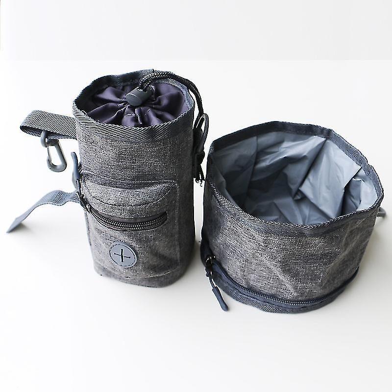 Pet Waterproof Zipper Folding Portable Food Bowl 1 Piece Gray