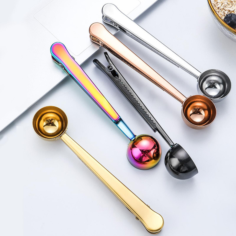Coffee Spoon With Long Handle Multifunction Sealing Bag Clip For Tea Coffee