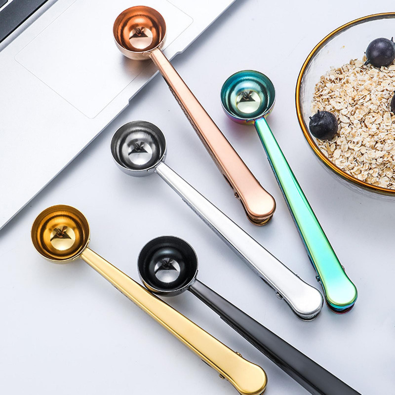 Coffee Spoon With Long Handle Multifunction Sealing Bag Clip For Tea Coffee