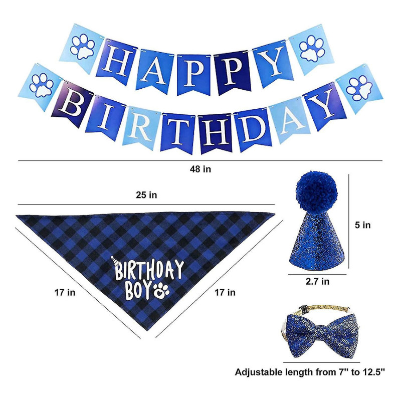 Dog Birthday Plaid Bandana Hat Scarf Set, For Dog Cats Pets
