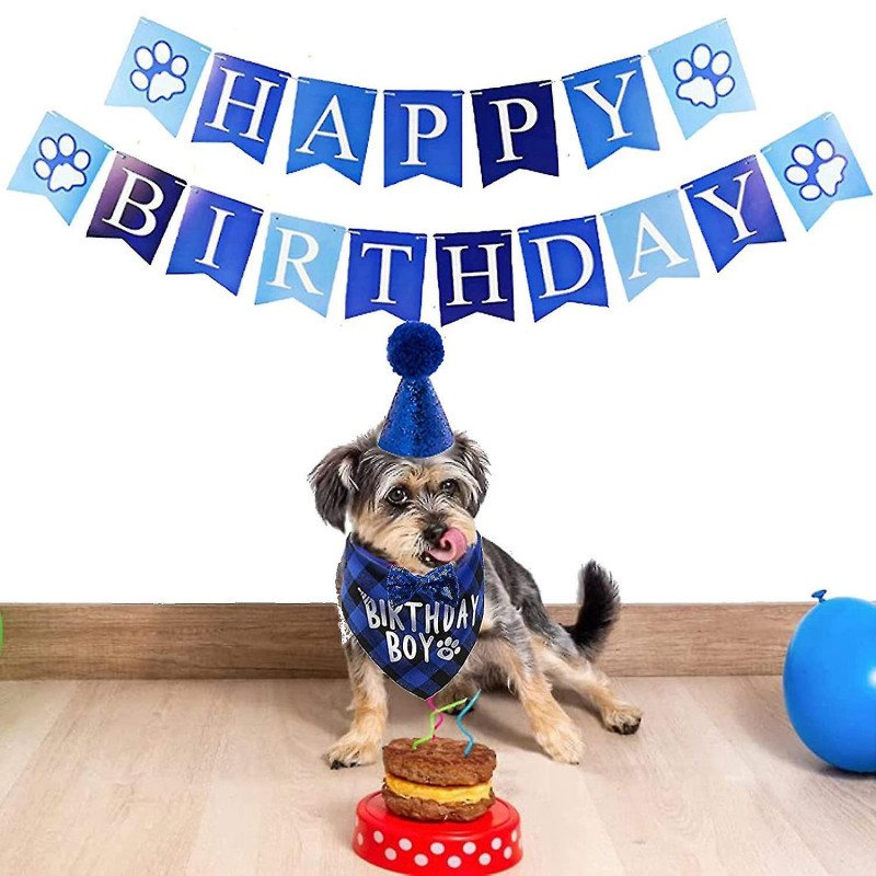 Dog Birthday Plaid Bandana Hat Scarf Set, For Dog Cats Pets