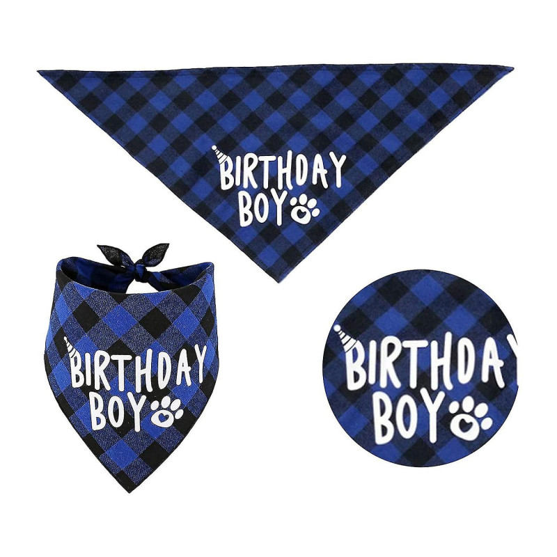 Dog Birthday Plaid Bandana Hat Scarf Set, For Dog Cats Pets