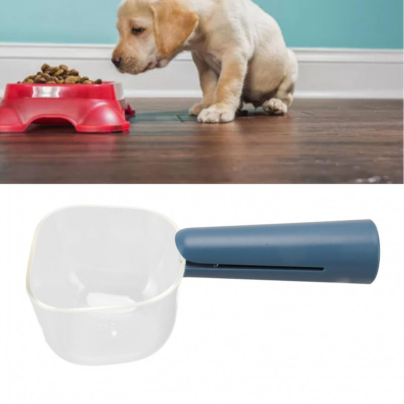 2 sets 2pcs Pet Food Scoop Transparent Clear Scale Food Grade Dog Food Shovel With Clip Handle For Puppy Cat Blue