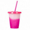 473ml Water Cup Lidded Color Changing Plastic Daily Use Straw Juice Cup Kitchen Supplies Pink