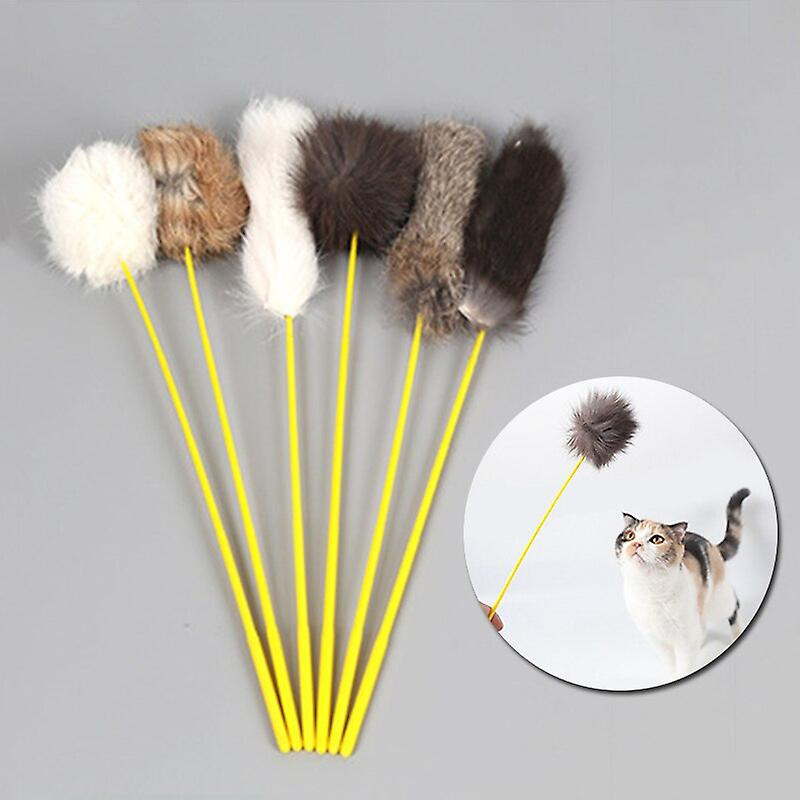 Random Color Tease Cat Stick Faux Rabbit Fur Pompom Plush Pet Interactive Stick Cat Playing Training Toys Pet [...]