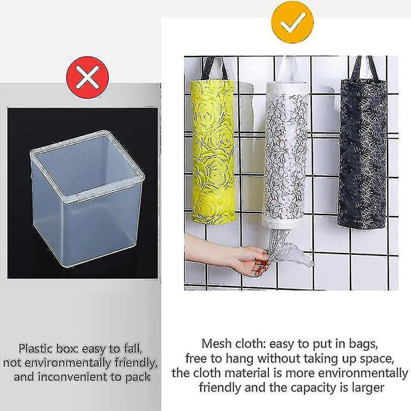 Porte-sac en plastique Rangement suspendu Sac d’épicerie Porte-sacs poubelles Organisateur