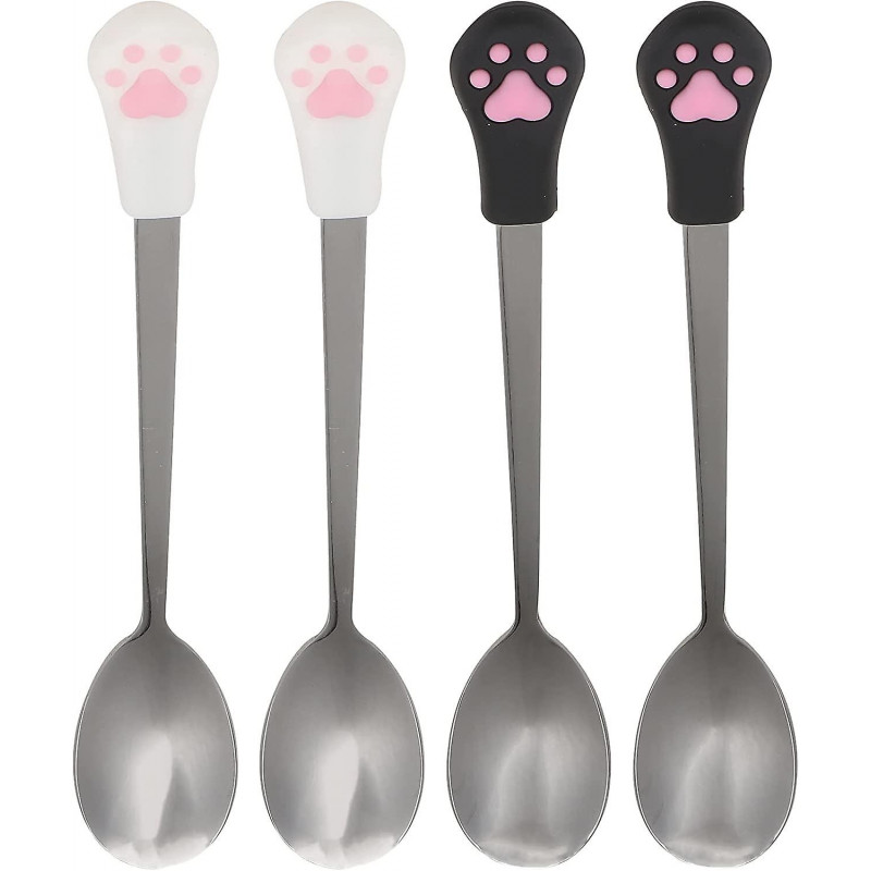4 pcs Stainless steel spoon for pet cat,silicone handles utensils canned pet milk powder spoonorange+white