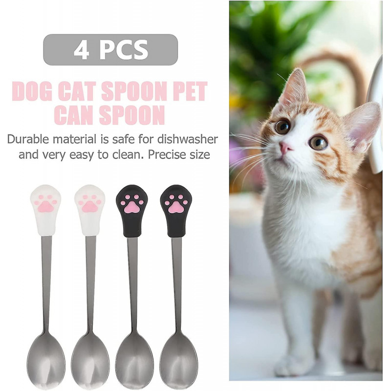 4 pcs Stainless steel spoon for pet cat,silicone handles utensils canned pet milk powder spoonorange+white