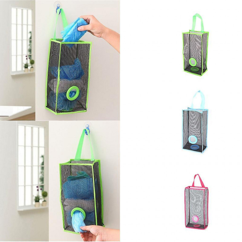 Foldable Garbage Bag Storage Bag Mesh Garbage Bag Holder - Rose Red, 48*20*11cm(large)