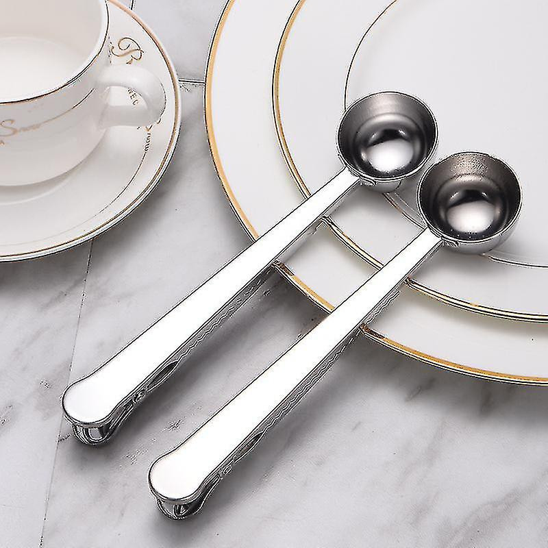 Stainless Steel Coffee Measuring Spoon With Clip Multifunctional Food Sealing Clip (silver) (1pcs)