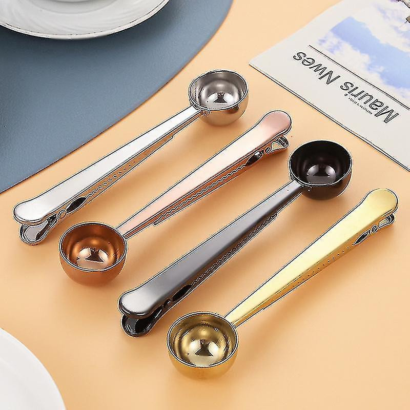 Stainless Steel Coffee Measuring Spoon With Clip Multifunctional Food Sealing Clip (silver) (1pcs)