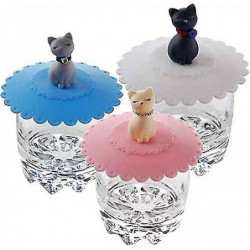 Set Of 3 Leakproof Silicone Cat Cup Lids, Dustproof, Random Color (shikai) Set Of 3 Leakproof Silicone Cat Cup Lids, Dustproof, Random Color (shikai)