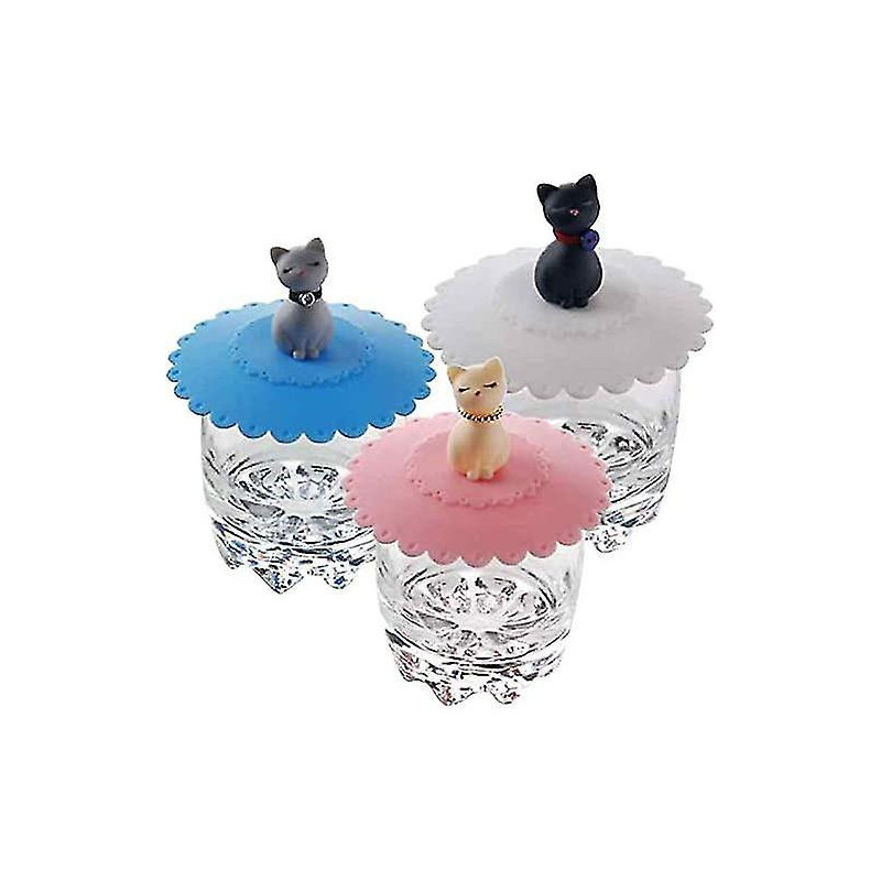 Set Of 3 Leakproof Silicone Cat Cup Lids, Dustproof, Random Color