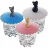 Set Of 3 Leakproof Silicone Cat Cup Lids, Dustproof, Random Color