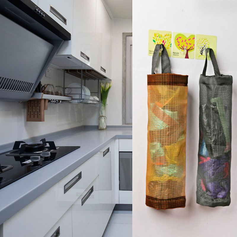 Plastic Bag Holder Mesh Waste Bag Storage Pouch Kitchen Decoration Accessories