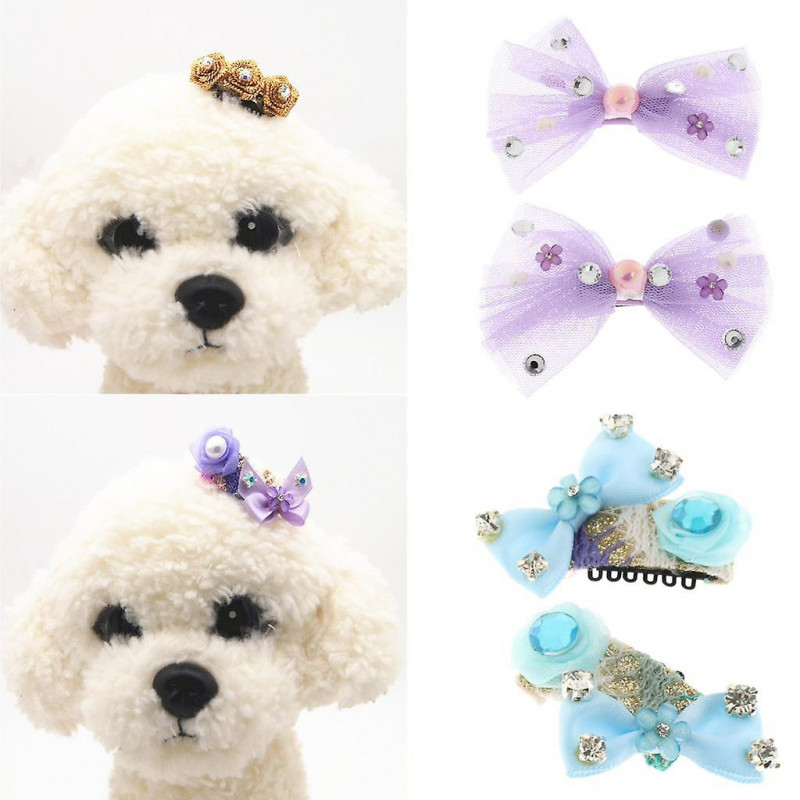 2pcs Cute Flower Bow Candy Pet Dog Cat Puppy Grooming Hairpin Hair Clip 1