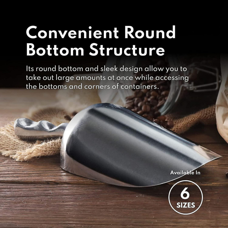 One-piece Cast Aluminum Round Bottom Bar Ice Flour Utility Scoop, 38-ounce, Silver (hand Wash Only)