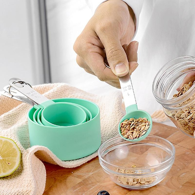 4Pcs/Set Measuring Spoon Steel Ring Storage Clear Scale Precise Measurement Stackable Non-slip Handl