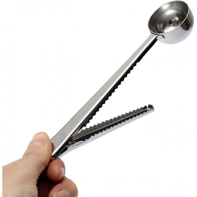 2-in-1 Coffee Measuring Scoop Long Handle Tea Spoon With Sealing Bag Clip Stainless Steel Pack Of 2
